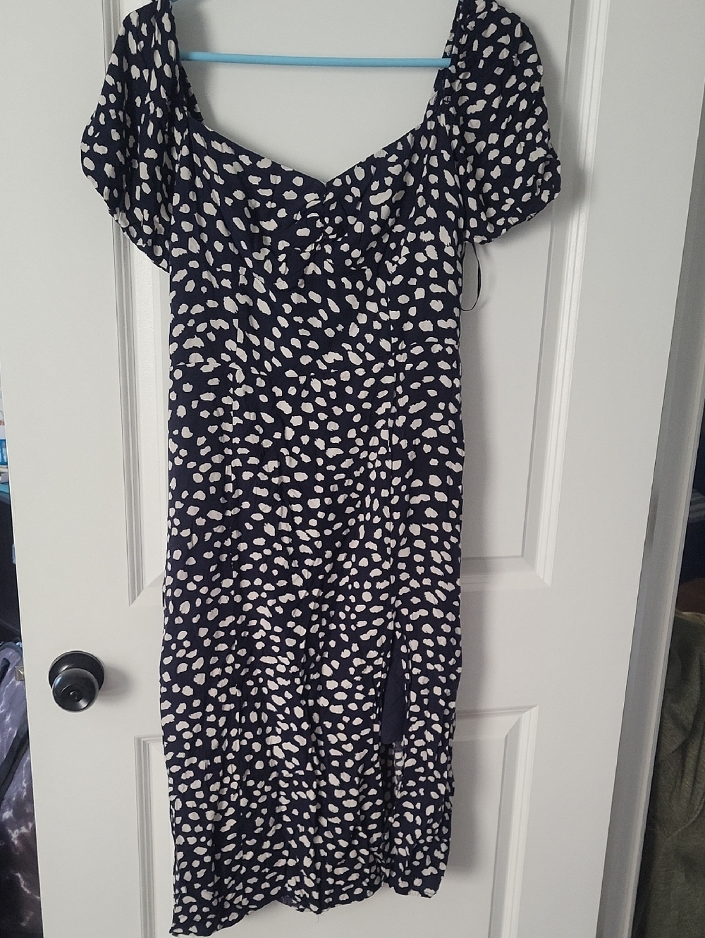 Commense Black Midi Dress with White Spot Print